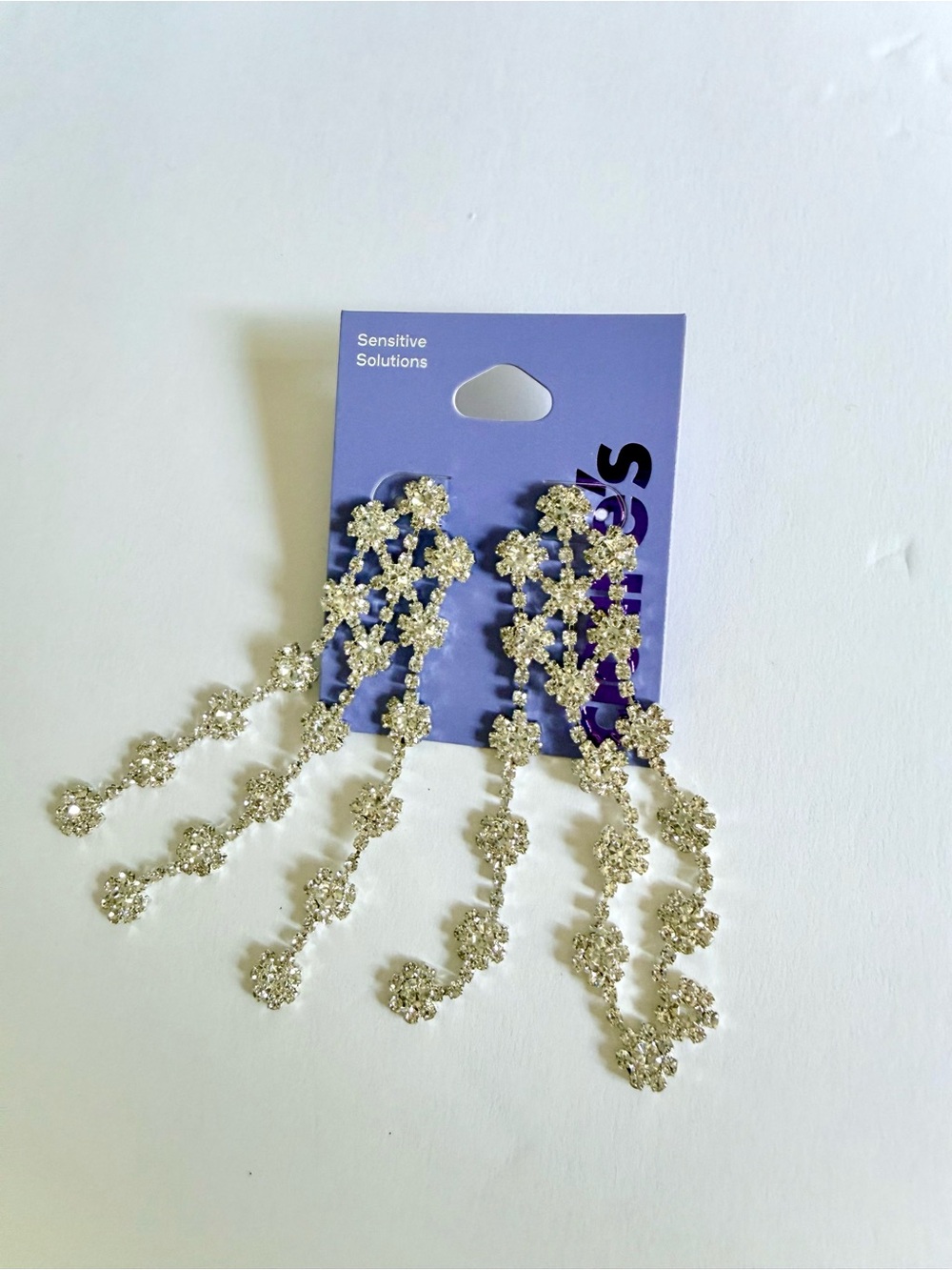 Claire's Silver Floral Drop Crystal Earrings